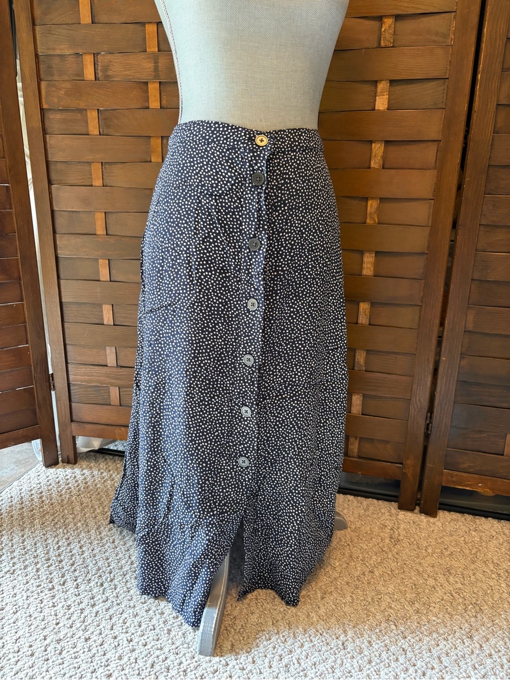 Gap Women’s Navy Polka Dot Button-Front Midi Skirt size 6